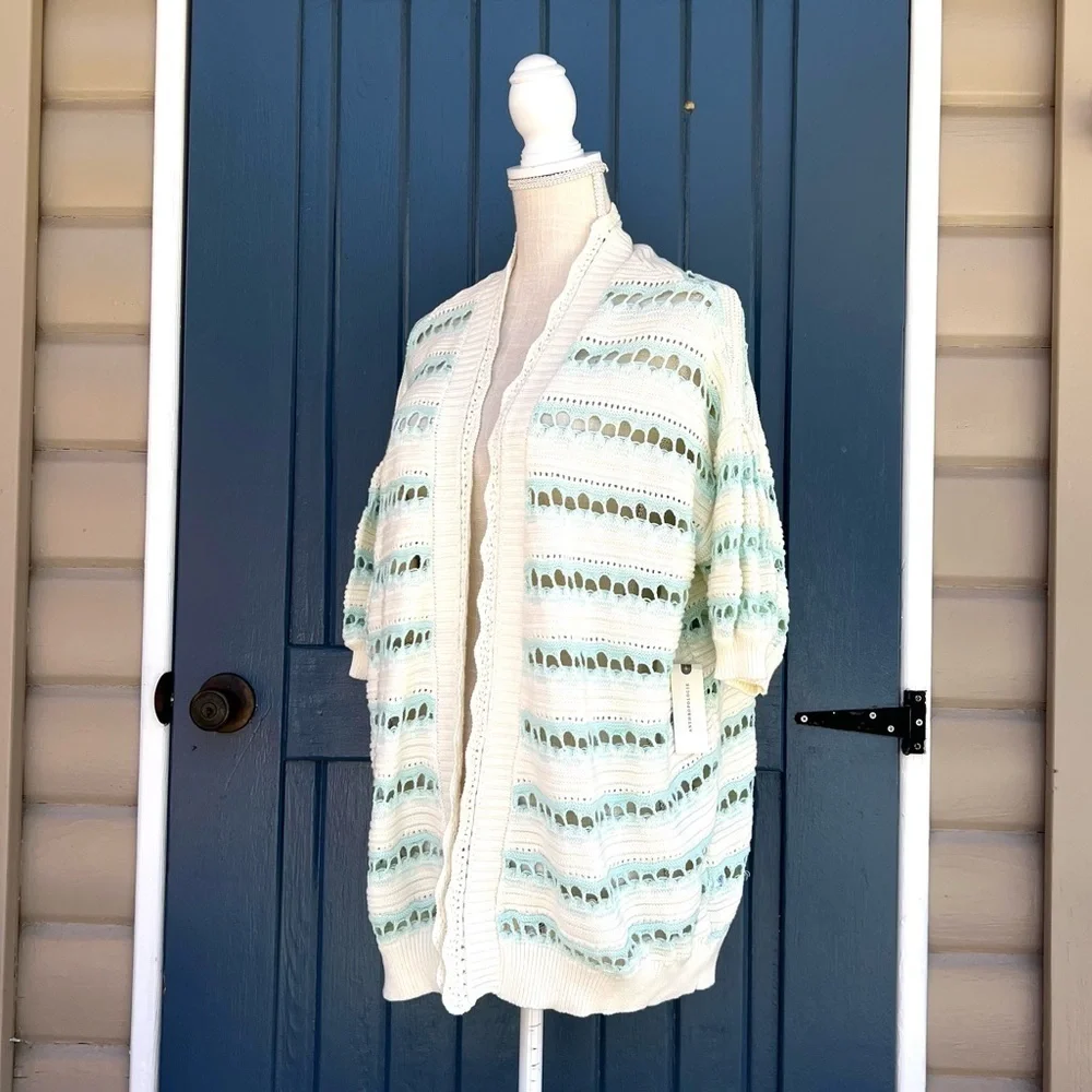 Maeve Cream and Green Striped Cardigan Women’s  Size XS/S